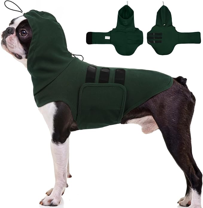 Dog Calming Vest, Dog Anxiety Vest with Ear Wrap to Reduce Noise Stress, Anxiety Jacket for Dogs, Dog Compression Shirt Anxiety for Separation, Fireworks, Vet Visits (DarkGreen, M)