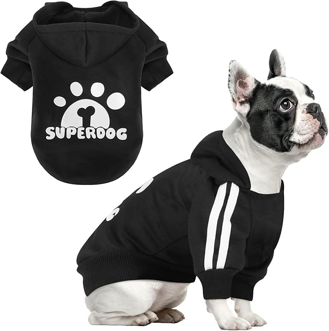 Dog Hoodie with Leash Hole, Pet Clothes Puppy Sweatshirt Dog Pullover Stylish Cat Apparel for Small Medium Dogs and Cats (Black, Large)