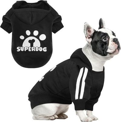 Dog Hoodie with Leash Hole, Pet Clothes Puppy Sweatshirt Dog Pullover Stylish Cat Apparel for Small Medium Dogs and Cats (Black, X-Large)