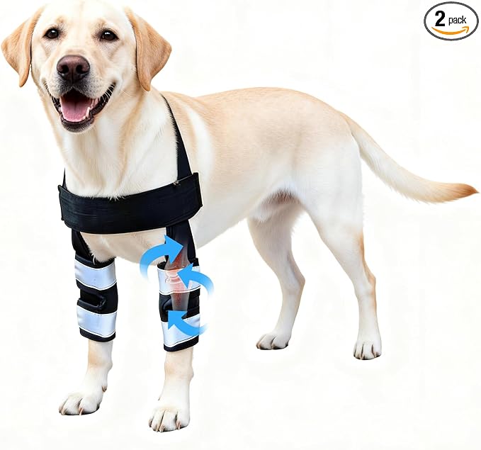 Petanims Dog Front Leg Brace - Knee/Carpal/Wrist Support for Dogs, Adjustable Dog Elbow Brace with Shoulder Support, Reflective Dog Elbow Protector for Pain Relief & Better Recovery, Large