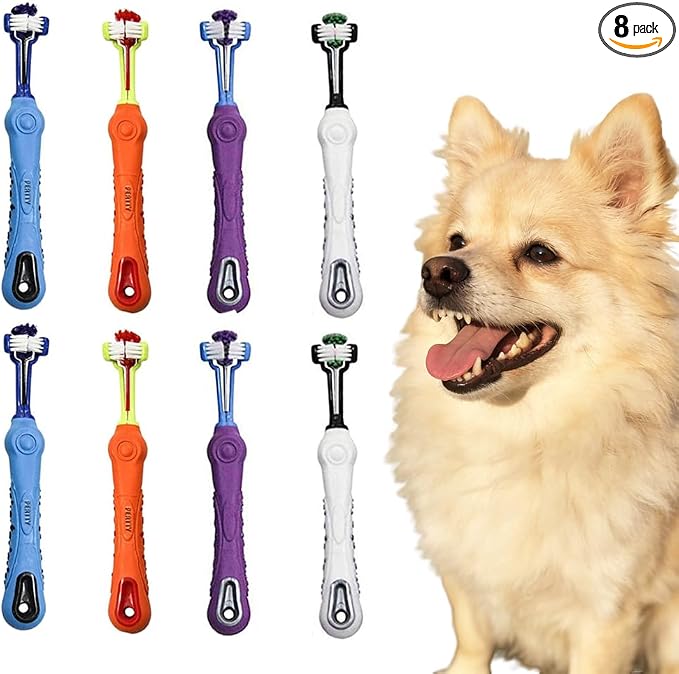 Orgrimmar 8 Pcs 3-Sided Pet Toothbrush Dog Cat Mouth Dental Teeth Care | Pet Brush for Bad Breath Tartar Cleaning