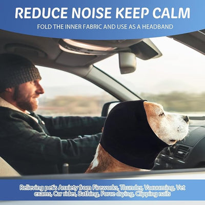 Ear Wraps for Dogs, No Shake Calming Band for Dogs, Pet Ear Muffs for Anxiety Relief/Noise Protection, Dog Neck and Ear Warmer, Pet Snoods for Thunder, Lightning, Fireworks (Head Circle:9.8"-14.9")