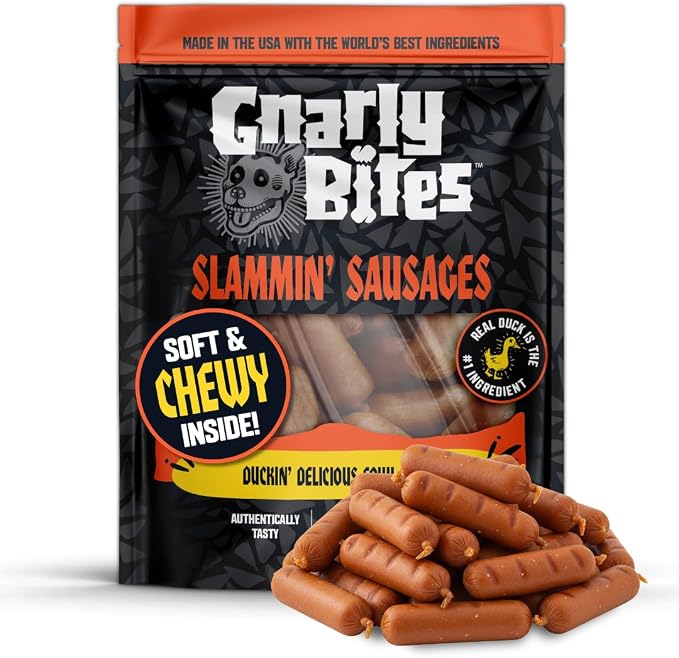 Slammin Sausage Soft Dog Treats, Chewy High Protein Healthy Snack for Puppy and Adult Dogs, Made with Real Duck, Grain Free, Natural Ingredients, 14 oz