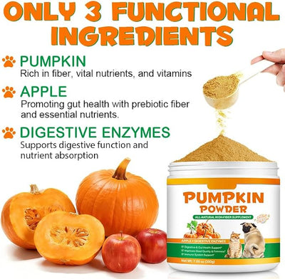 Pumpkin for Dogs & Cats,Fiber Supplement with Apple, Sweet Potato & Enzymes,Supports Digestion Health,Stool & Gut Health,Add Water to Make Pumpkin Puree for Dogs