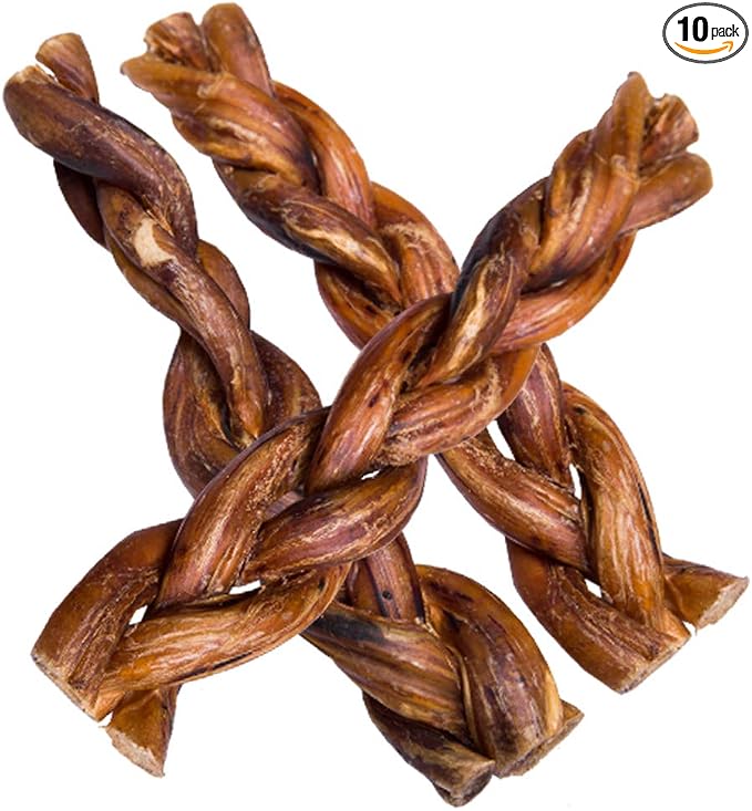 Braided Bully Sticks for Dogs - 6 Inch (10 Pack) - Rawhide Free | All Natural Long Lasting, Low Odor, Twisted Beef Pizzle Dog Chew Treats - Grain Free Fully Digestible