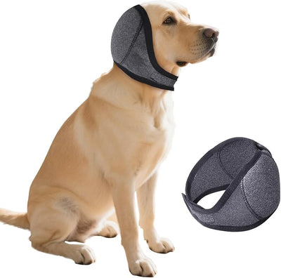 Dog Ears Cover, Dog Ear Muffs Noise Protection, Adjustable No Shake Ear Wrap Comfortable Quiet Dogs Calming Hood Blow Drying Headband Wraps (Grey, Medium(Head Circle:14"-19"))