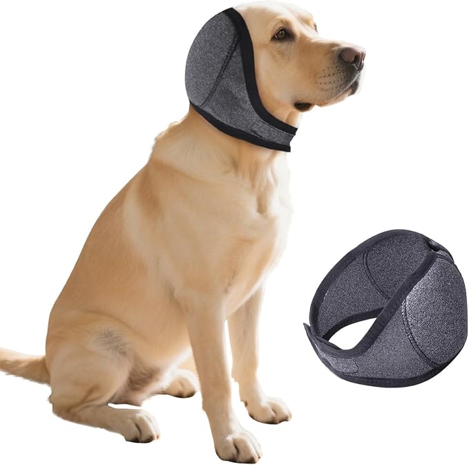 Dog Ears Cover, Dog Ear Muffs Noise Protection, Adjustable No Shake Ear Wrap Comfortable Quiet Dogs Calming Hood Blow Drying Headband Wraps (Grey, Medium(Head Circle:14"-19"))