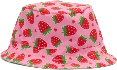 THE WORTHY DOG Strawberries Bucket Hat for Dogs – Lightweight Pet Sun Hat with Adjustable Chin Strap, Soft Brim & Bright Colors - Pink, Large