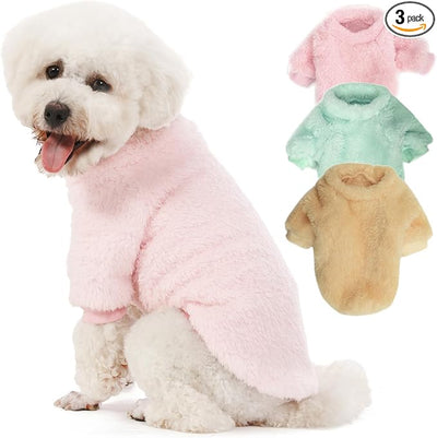 Dog Sweater, 3 Pack Dog Sweaters for Small Dogs, Dog Clothes for Small Dogs Girl Boy, Ultra Soft and Warm Puppy Sweater Dog Coat for Winter Christmas (XXS, Lt Pink+Lt Green+Lt Yellow)