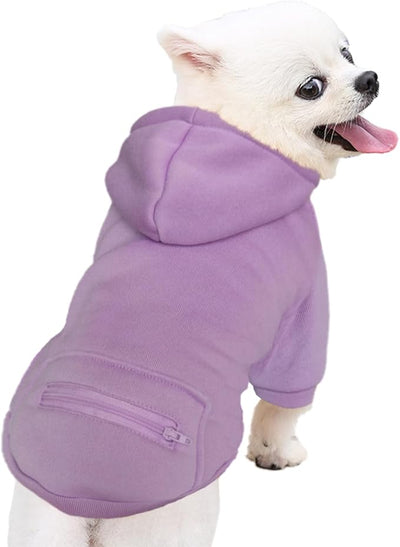 Jecikelon Dog Hoodies for Small Dogs with Zipper Pocket, Soft Fleece Puppy Clothes with Rope Hat, Warm Winter Outfits Cold Weather Coats, Cute Sweatshirt Chihuahua Costume (Purple, Small)