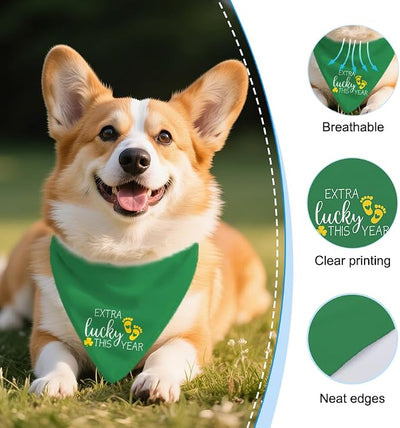 Extra Lucky This Year Funny Dog Bandana Pregnancy Announcement, St Patrick's Day Dog Bandana for Baby Gender Reveal, Green Holiday Party Pet Scarf for Girls Boys, Cute Shamrock Pet Lover Gifts