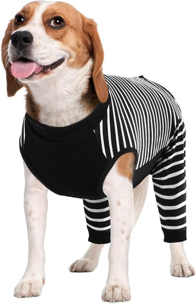 Kuoser Dog Recovery Suit with Anti Licking Rear Leg Sleeve, Black L | Abdominal Dog Surgical Suit with Pants Cover Protect Wounds, Dogs Elbow Protector Soft Pet Surgery Onesie Cone Alternative