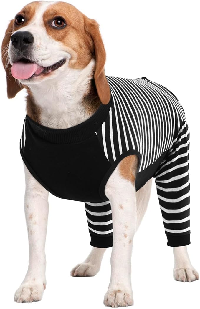 Kuoser Dog Recovery Suit with Anti Licking Rear Leg Sleeve, Black L | Abdominal Dog Surgical Suit with Pants Cover Protect Wounds, Dogs Elbow Protector Soft Pet Surgery Onesie Cone Alternative