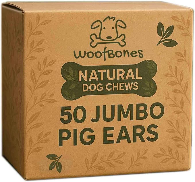 All Natural Jumbo Whole Pig Ears for Dogs (50 Pack) – 100% Natural Pork Ear Dog Treat