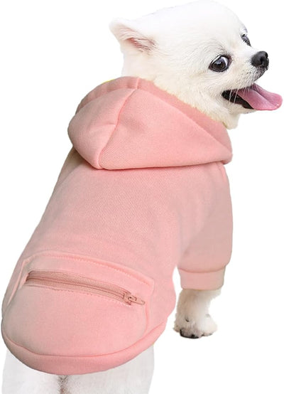 Jecikelon Dog Hoodies for Small Dogs with Zipper Pocket, Soft Fleece Puppy Clothes with Rope Hat, Warm Winter Outfits Cold Weather Coats, Cute Sweatshirt Chihuahua Costume (Pink, Small)
