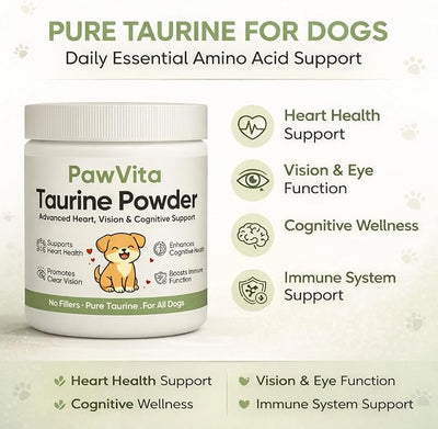 Pawvita Pure Taurine Powder, Paw VitaTtaurine Supplement for Dogs, Supports for Heart, Vision & Daily Wellness in Dogs – 99.9% Pure Taurine Powder (1)