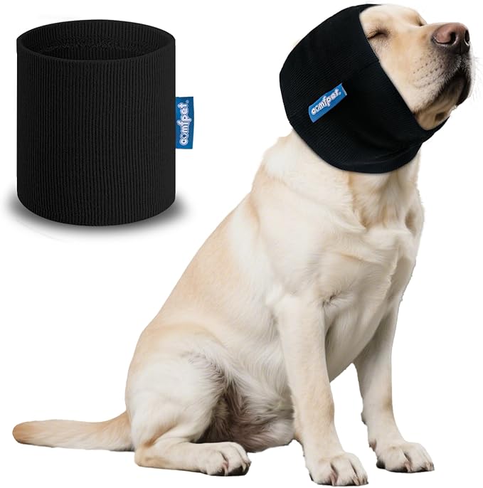 Ear Wraps for Dogs Cats, Dog Snood for Ear Hematoma, Pet Ear Muffs for Anxiety Relief Noise Canceling, Ear Cover The Grooming & Force Drying, Calming Dog Neck and Ear Warmer, Ear Care, Black-M