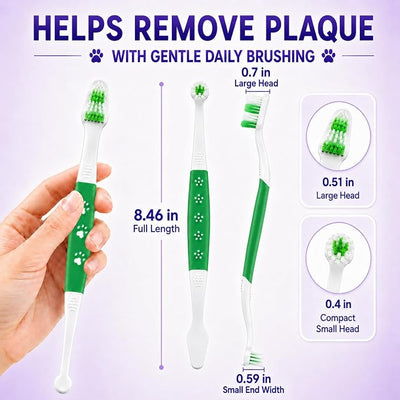 Dog Toothbrush, Dual-Head, for Medium-Large Dogs, Green | Soft Bristles for Gentle Cleaning ,60° Curved Bristles for Better Coverage ,Comfortable for Sensitive Gums