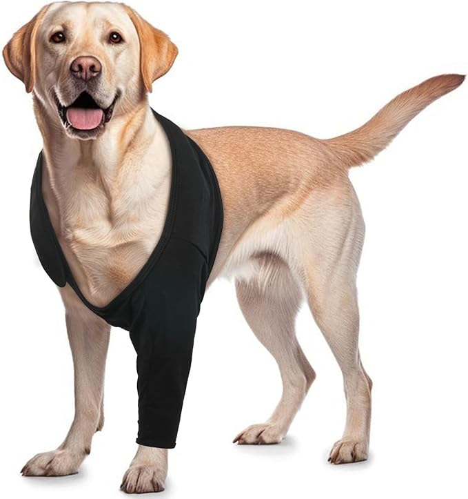 ROZKITCH Dog Leg Sleeve to Stop Licking Right Left Leg, Pet Prevent Licking Wound Elbow Knee Protector, Dog Recovery Suit Cone Collar Alternative for Sprain ACL CCL Arthritis Joint Care Black XS