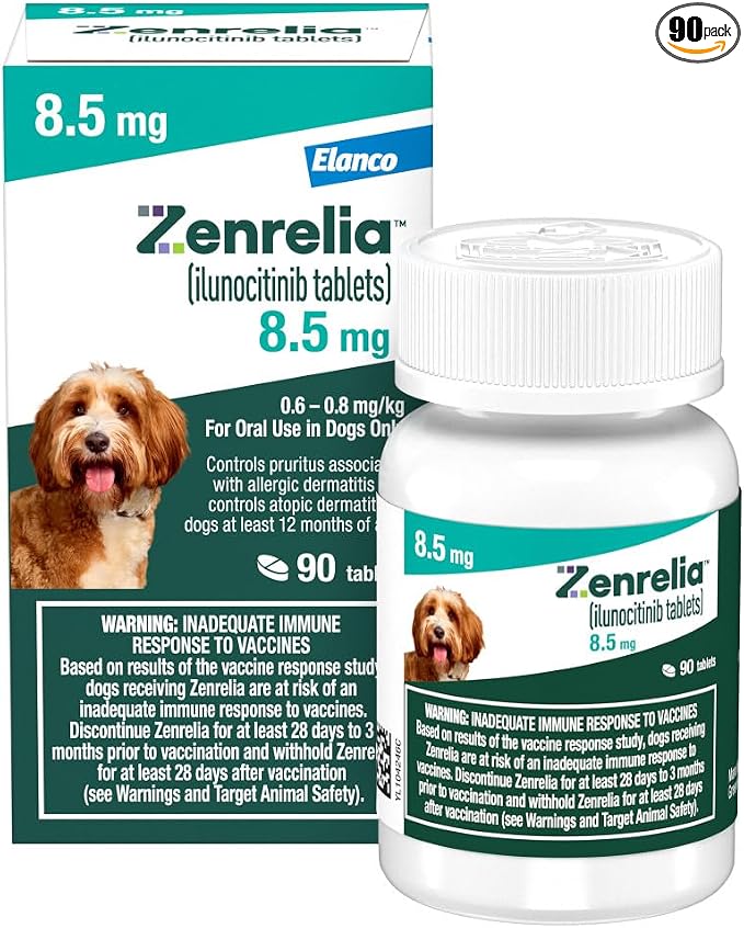 Zenrelia (ilunocitinib Tablets) | Once Daily Prescription Itch Relief for Dogs | 8.5 mg mg (90 Count)