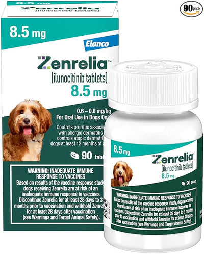 Zenrelia (ilunocitinib Tablets) | Once Daily Prescription Itch Relief for Dogs | 8.5 mg mg (90 Count)