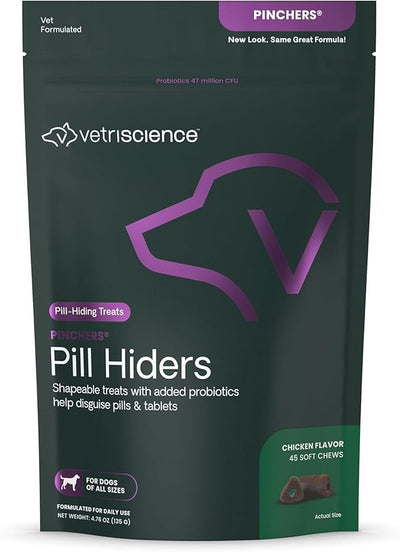VetriScience Extra Large Pinchers Pill Hiders Chews, Non-Greasy Pill Wrap with Probiotics for Dogs, Disguise Pills, Capsules and Tablets, Soft and Chewy, Gut and Immune Health, Chicken, 45 Counts