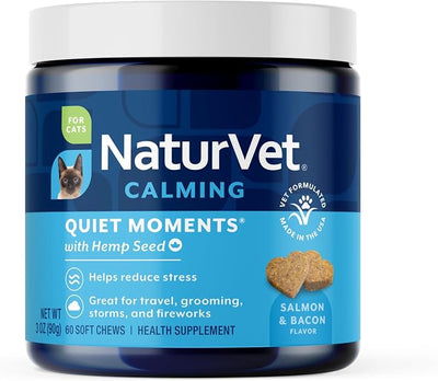 NaturVet Hemp Quiet Moments Plus Hemp Seed for Cats, 60 ct Soft Chews, Made in USA