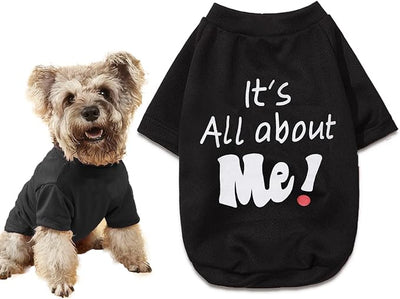 Yorkie Clothes Funny Small Dog T Shirt Black Dog Clothes, S | It's All About Me Print | Summer Stretchy Breathable Fabric | High Belly Cut | Summer Cooling Style