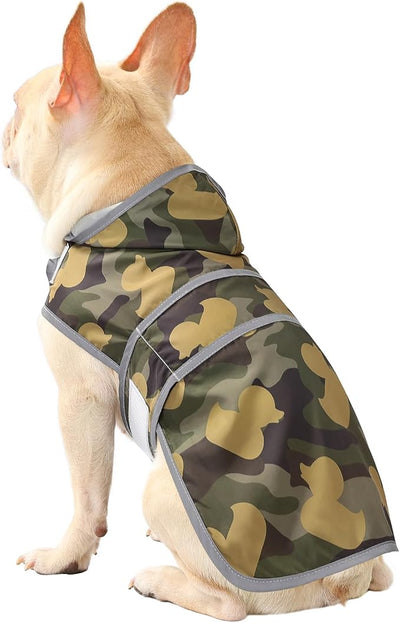 Dog Raincoat for Medium Dogs Waterproof Jacket Hooded Rain Coats with Reflective Strips Leash Hole & Poncho Adjustable Fit (CamoDuck,M)
