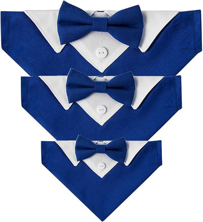 Tuxedo Dog Collar for Wedding Engagement and Birthday, Formal Dog Bandana Collar Costume with Bow Tie and Adjustable Buckle,Suitable for Small Medium Large Dog. (Blue, L)