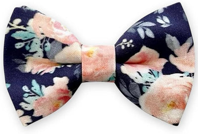 Detachable Dog Bow Tie, Slide-On Pet Bowtie for Collars, Stylish Durable Dog Lover Accessory Small, Medium & Large Dogs (Navy Blush Floral, Large (4.5in Wide))