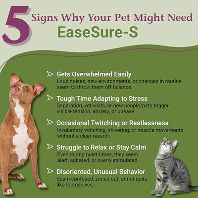 PetAlive EaseSure-S Nervous System Support for Dogs and Cats - Herbal Drops with Passion Flower, Skullcap, Ashwagandha, Wild Oat - Pet Involuntary Muscle Movements and Twitching - 2 Fl Oz