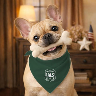 Forest Ranger Dog Bandana, Forest Service Green Adjustable Triangle Dog Scarf, Outdoor Pets Accessory Bandana for Small and Medium Dogs