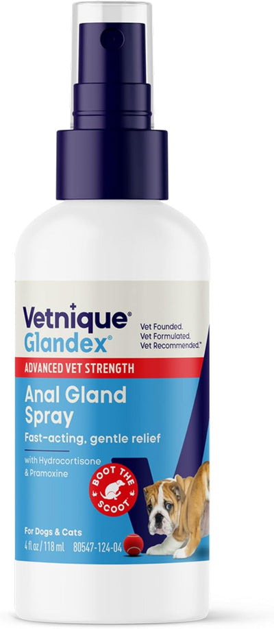 Vetnique Glandex Medicated Anal Gland Anti Itch Spray for Dogs & Cats Skin Relief to Soothe Scooting, Itching & Inflamed Glands, Hydrocortisone Spray & Pramoxine, Boot The Scoot (4oz Spray)