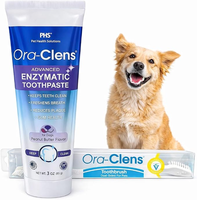 Advanced Enzymatic Dog Toothpaste with Dual-Sided Toothbrush Bundle – Peanut Butter Flavor Dental Tooth Paste for Dogs – Helps Clean Teeth, Freshen Breath, Reduce Plaque & Support Gum Health – 3 oz