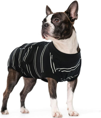 Kuoser Dog Surgery Recovery Suit, Soft Breathable Dog Recovery Suit for Female Spay Male Nueuter, Anti Licking Puppy Onesie Pet Surgical Suit for Dogs Abdominal Wounds Skin Disease, Black Strips M
