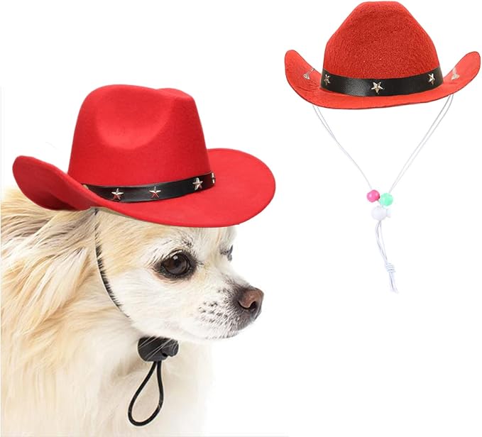 Pet Dog Costume Cowboy Hat Cosplay Cap Puppy Pet Dog Cat Holiday Pet Party Decoration (RED)