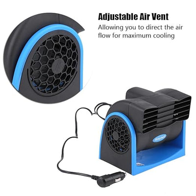 12V Car Auto Cooling Fan, 6.5 x 5.1inch Car Fans Car Vehicle Electric Cooling Fan 2 Speed Auto Mini Adjustable Speed Cooling Air Fan, Cable Length 5.2ft