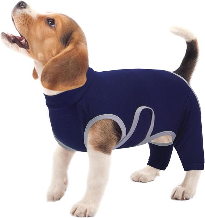Kuoser Dog Surgery Recovery Suit, Professional Dog Surgical Suit for Back Legs, Soft Dogs Recovery Sleeve to Prevent Licking Biting Wounds, Dogs Onesie After Surgery Elbow Protector, Blue XS