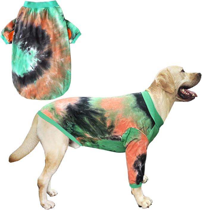 Dog Cotton Green Orange Tie Dye T-Shirts Soft and Stretchy Breathable Pet Shirt Pajamas Pets Clothes for Large Dogs (GreenOrange, XL)