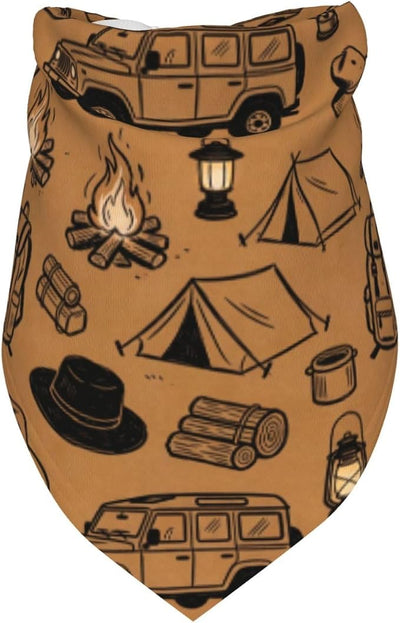 Happy Camper Summer Dog Bandana，Adorable Puppy Accessory for the avid Camper ，Pet Neckerchief for Pets Daily Wear Photo Prop Party Supplies,Funny Cute Dog Bandana (Brown-1)