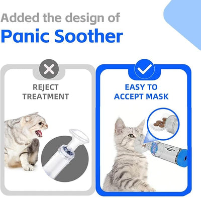 Neobay Cat Inhaler Spacer with Unique Panic Soother Training Aid & Sensitive Flow Breathe Indicator – Feline Aerosol Chamber for Cats with a Respiratory Condition – Includes 2 Masks (Small/Med) Blue