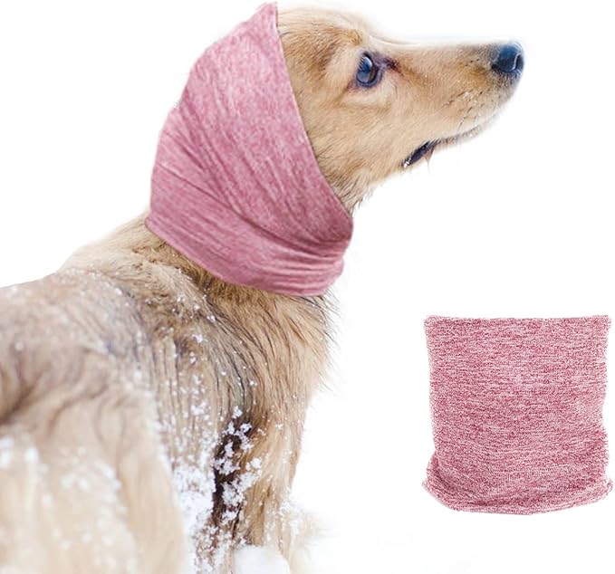 Quiet Ears for Dogs, Ear Muffs for Anxiety Relief& Calming Dogs, Dog Snood for Noise Protection Grooming, Neck and Ear Warm Ear Muffs for Cats&Dogs,Pink M