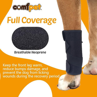 Dog Front Leg Brace, Dog Leg Support Wrap with Plastic Bar Stabilizers, Canine Front Leg Wrap Sleeve to Prevent Licking, Dog Sprains, Arthritis (Medium)