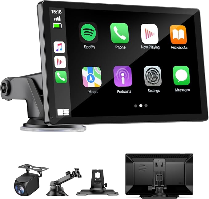 9" Wireless Apple Carplay Screen for Car, Portable Touchscreen Apple Carplay & Android Auto with OTA Update, Backup Camera,FM, Voice Control/GPS Navigation/Mirror Link/BT