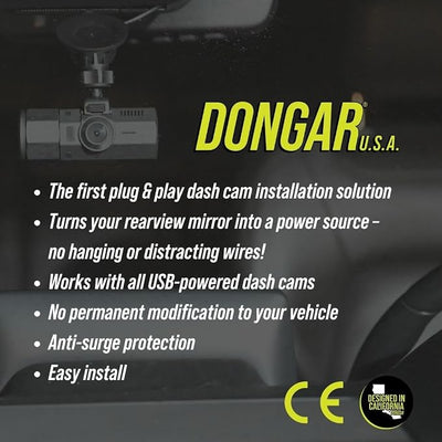 Dongar Classic Dash cam Power Adapter (5-Pin Type C) for Toyota Camry (Select Trims 2025+ & Various Models). Built-in USB Power Source, Connects to Rearview Mirror, Quicker Than a hardwire kit