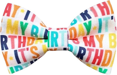 Detachable Dog Bow Tie, Slide-On Pet Bowtie for Collars, Stylish Durable Dog Lover Accessory Small, Medium & Large Dogs (Rainbow Birthday, Large (4.5in Wide))
