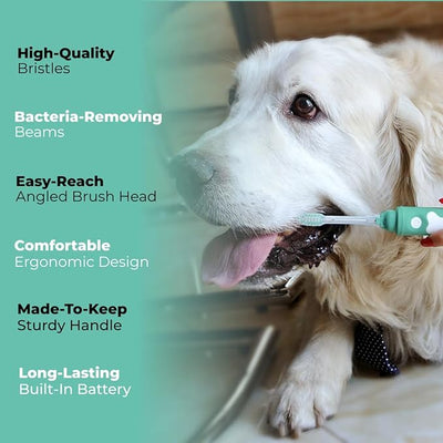 Electric Dog Toothbrush | Silent & Vibration-Free | Vet-Developed Electrolytic Technology | No Toothpaste Needed | Built-in Timer & App | Replaceable Heads for Small, Medium & Large Dogs