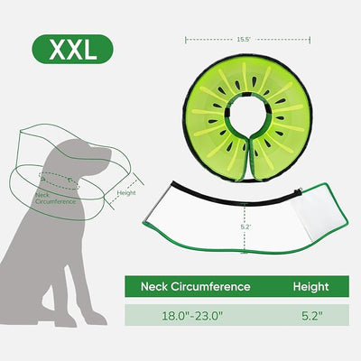 Supet Raised Inflatable Dog Cone After Surgery - Adjustable Recovery Donut Collar with Removable Shield to Stop Licking Wounds & Protect Stitches - Soft Dog Cone Alternative for Large Dogs (Kiwi,XXL)