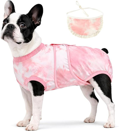 Soft Recovery Suit for Female/Male Dog Cat After Spay/Neuter Surgery, Bandana Set Included, E-Collar Cone Alternative Anti Licking Abdominal Wounds, Small Dogs Full Body Onesie, Pet Onesies Bodysuit